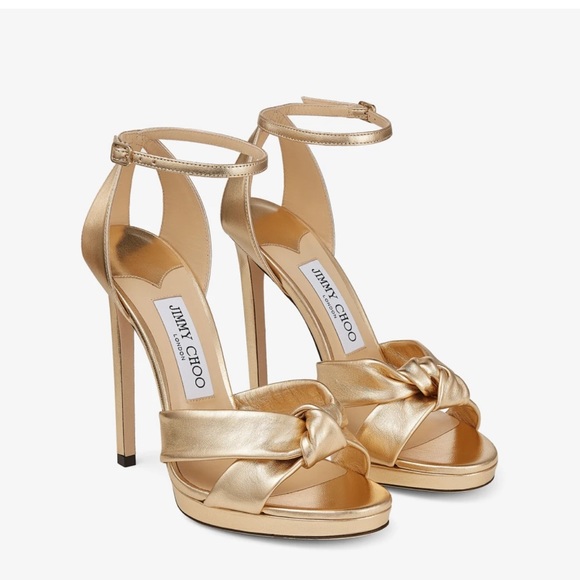 Jimmy Choo Rosie 120 Gold Metallic Nappa Platform Sandals size 37.5 - Picture 1 of 15